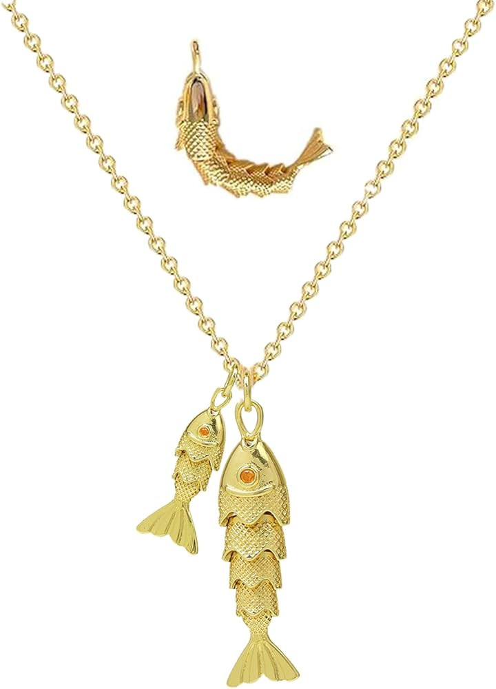 Gold Fish Necklace for Women Boho Beachy Hawaiian Fish Charm Necklace Simple Sardine Fish Pendant... | Amazon (US)
