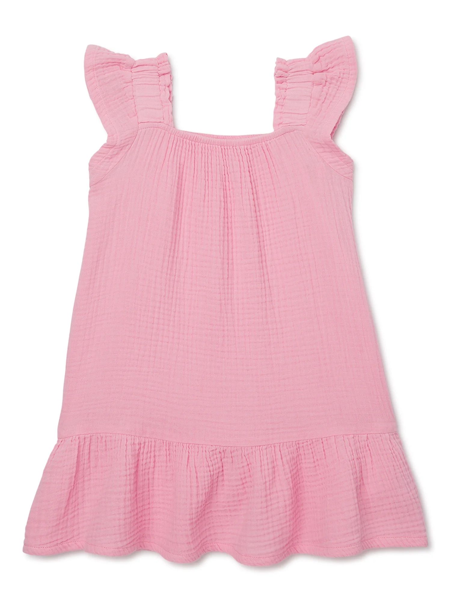 Wonder NationToddler Girl Flutter Sleeve Dress, Sizes 12M-5T | Walmart (US)