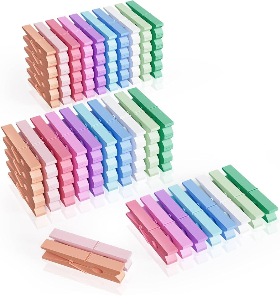 100 Pcs Colored Clothespins Bulk, 2.9 Inch Clothes Pins Wooden for Crafts, Pastel Colorful Clothe... | Amazon (US)