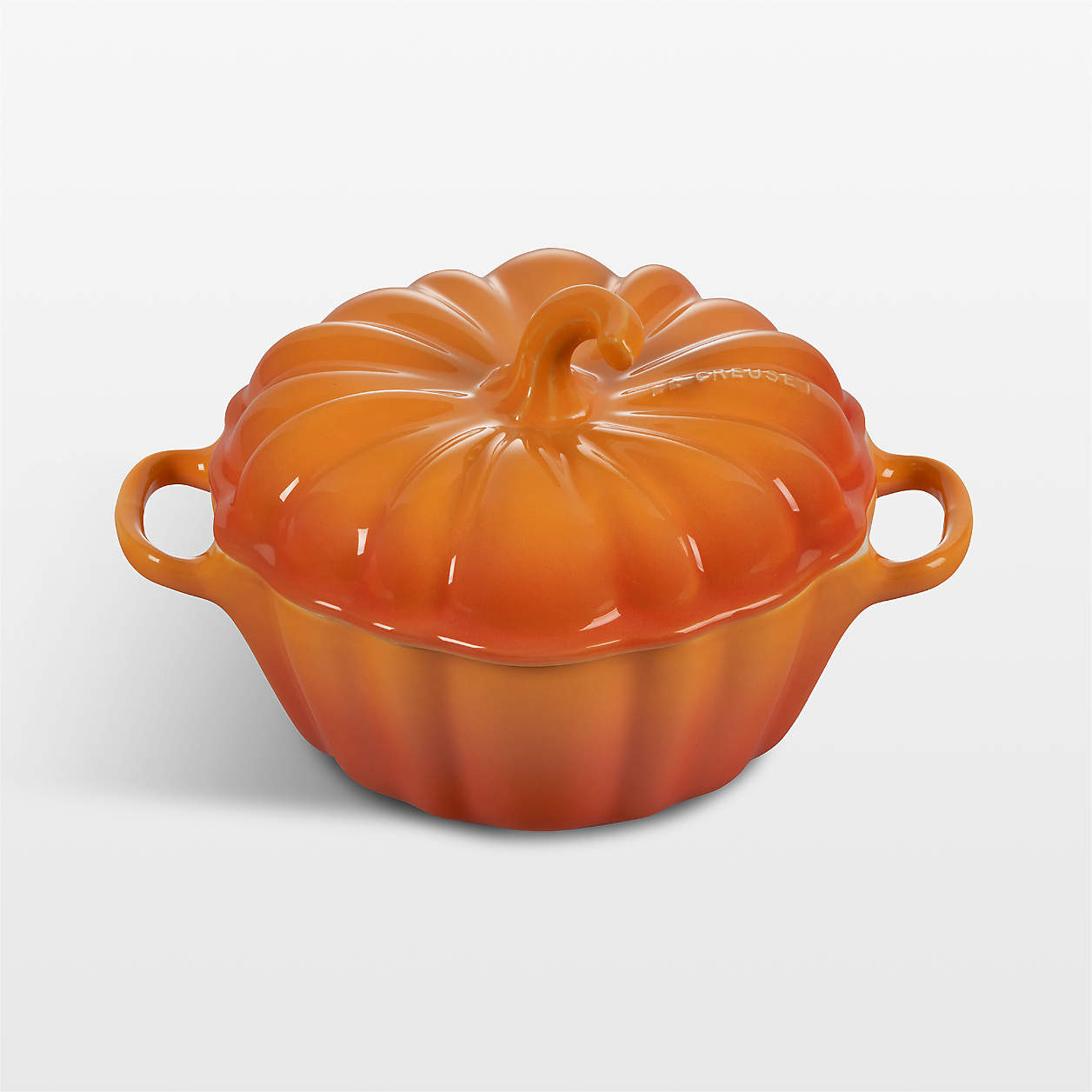 Le Creuset 12-oz. White Figural Pumpkin Petite Cocotte | Crate & Barrel | Crate & Barrel