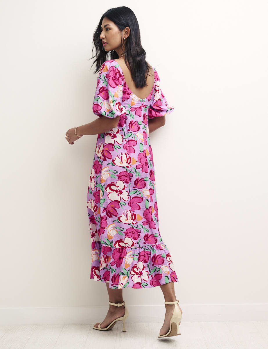 Pink Floral Sweetheart Neck Darcie Midi Dress | Nobody's Child