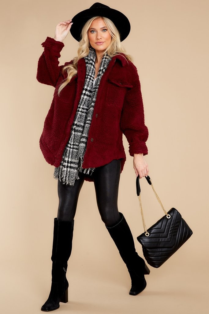 Sweet Promises Wine Sherpa Jacket | Red Dress 