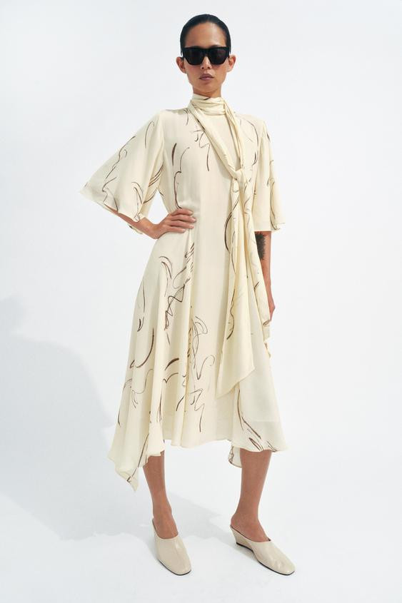 ZW COLLECTION PRINTED DRESS WITH TIES | Zara US