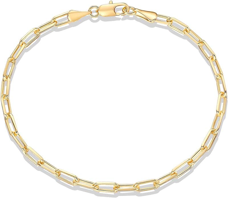 PAVOI 14K Gold Plated Paperclip/Curb/Figaro Chain Adjustable Bracelet for Women | Amazon (US)