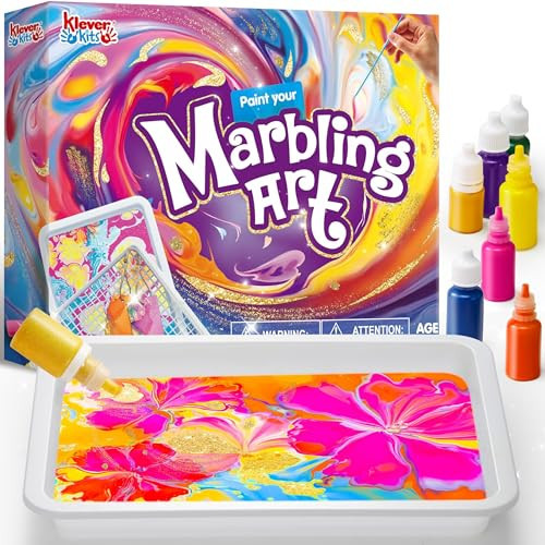Klever Kits Marbling Paint for Kids, Metallic Gold Water Marble Paint Art, Arts and Crafts for Girls & Boys 6-12 Years Old, Paint Craft Kits, Birthday Gifts Ideas Activities Toys | Amazon (US)