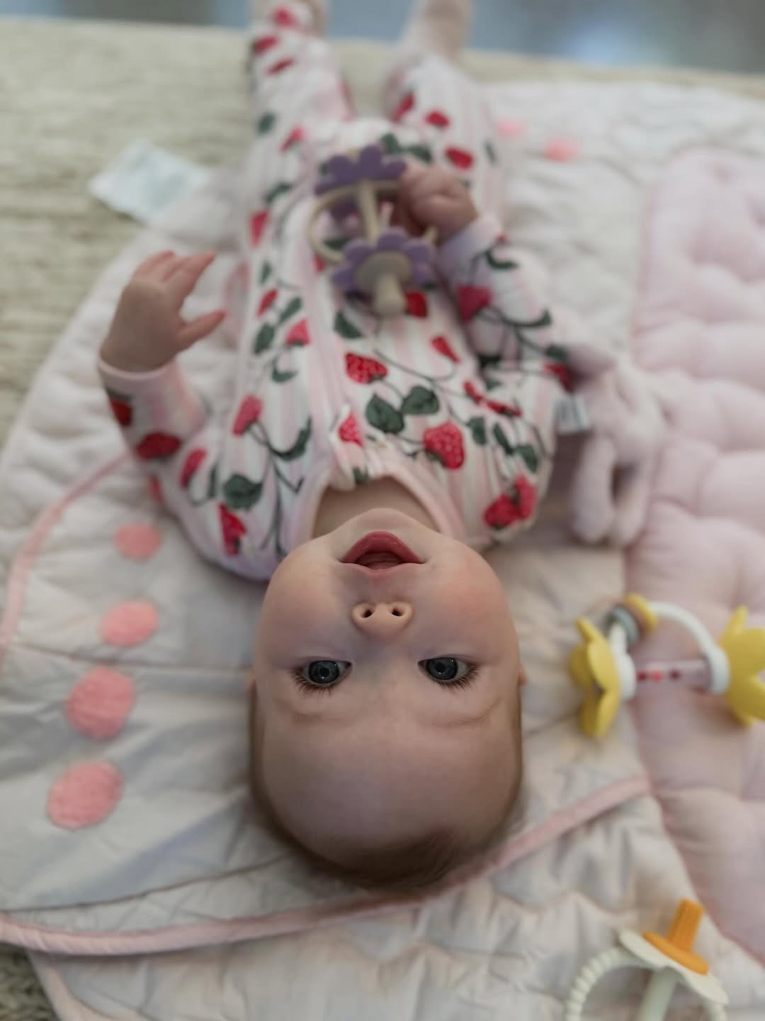 Sutton and her teethers! Wearing the cutest strawberry zippered romper from @Kyte Baby 

#LTKmomlife #LTKBaby #LTKBump