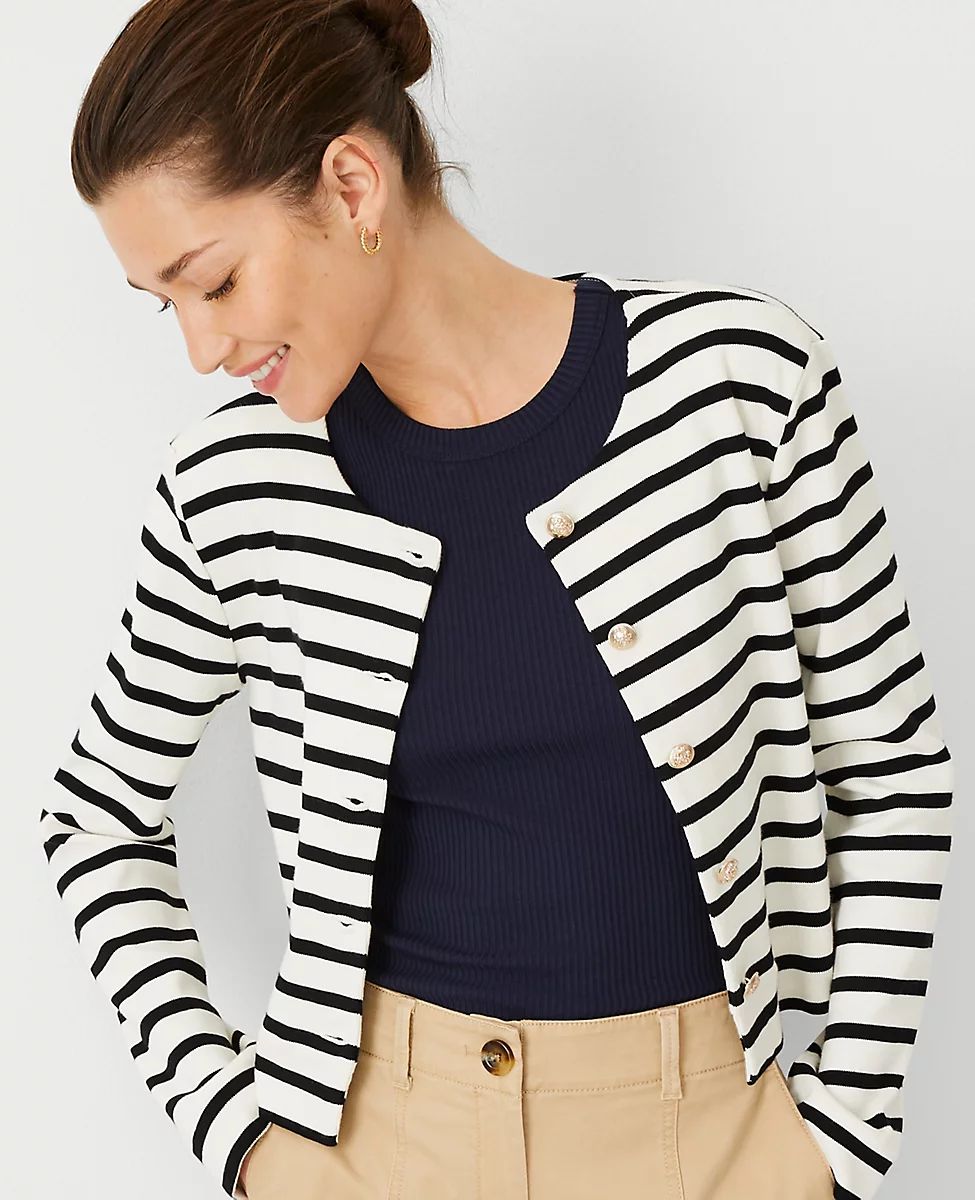 AT Weekend Striped Crew Neck Jacket | Ann Taylor (US)