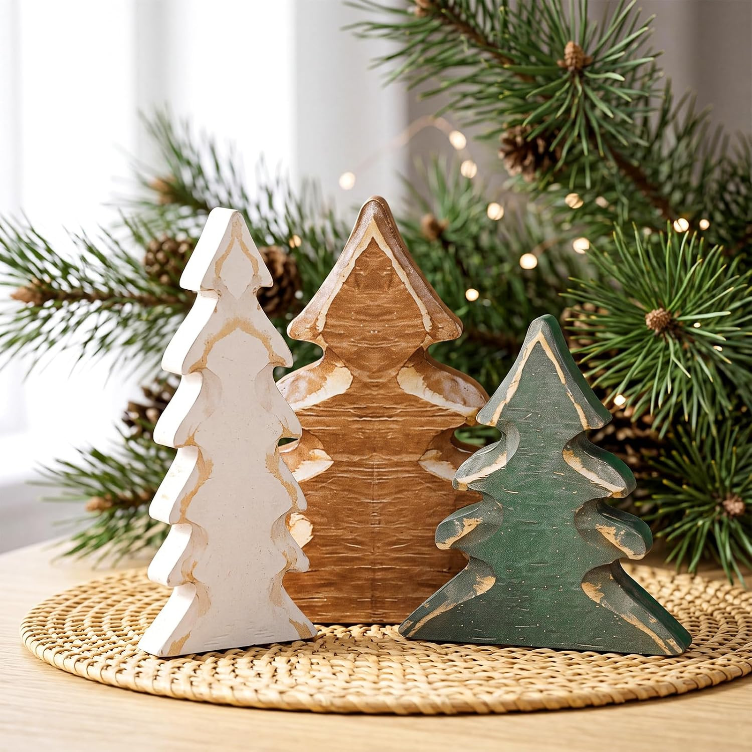 Cinnvoice 3pcs Christmas Tree Wooden Decor, Rustic Farmhouse Tabletop Decor | Amazon (US)