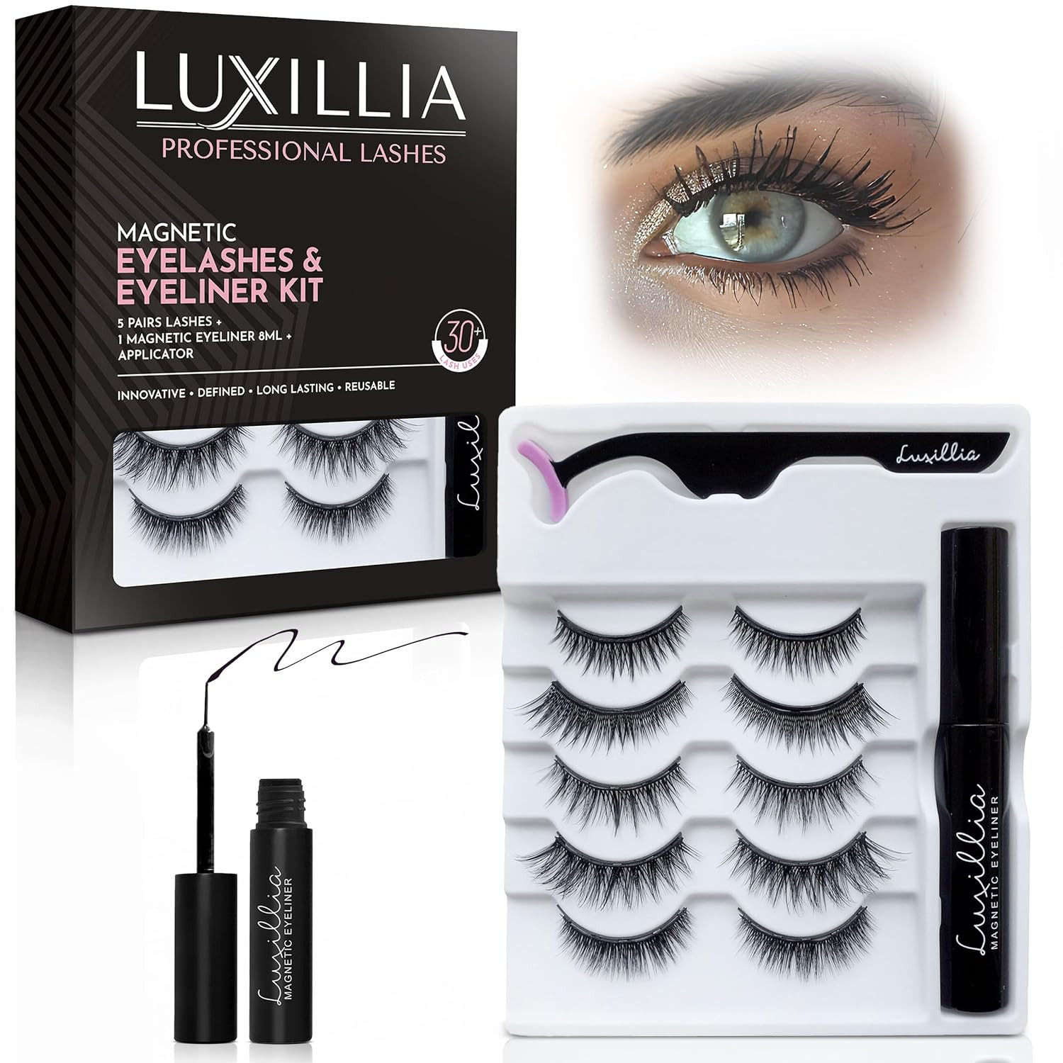 7-Piece Magnetic Eyelashes with Applicator & Magnetic Eyeliner Kit – Reusable Natural Magnetic ... | Amazon (US)