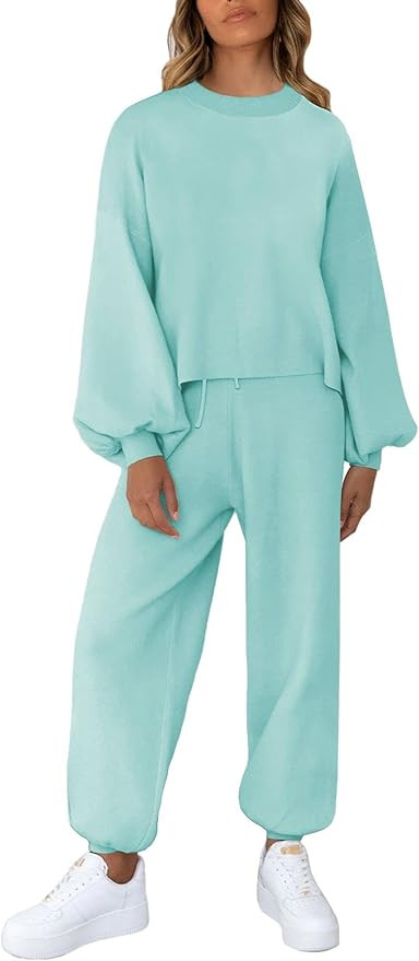 Viottiset Women's 2 Piece Outfits Sweatsuit Casual Knit Pullover Sweater Pajamas Lounge Set | Amazon (US)