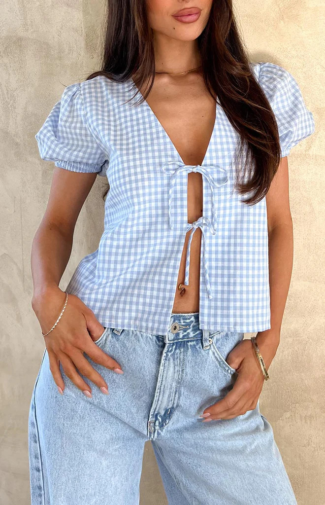 Lunya Blue Gingham Tie Up Top | Beginning Boutique (AU)