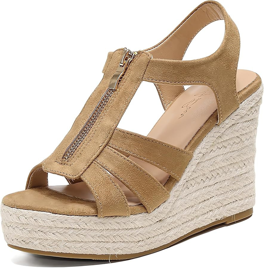 Womens Front Zipper Espadrille Wedge Sandals Dressy, High Heel Platform Sandals Open Toe Slingbac... | Amazon (US)