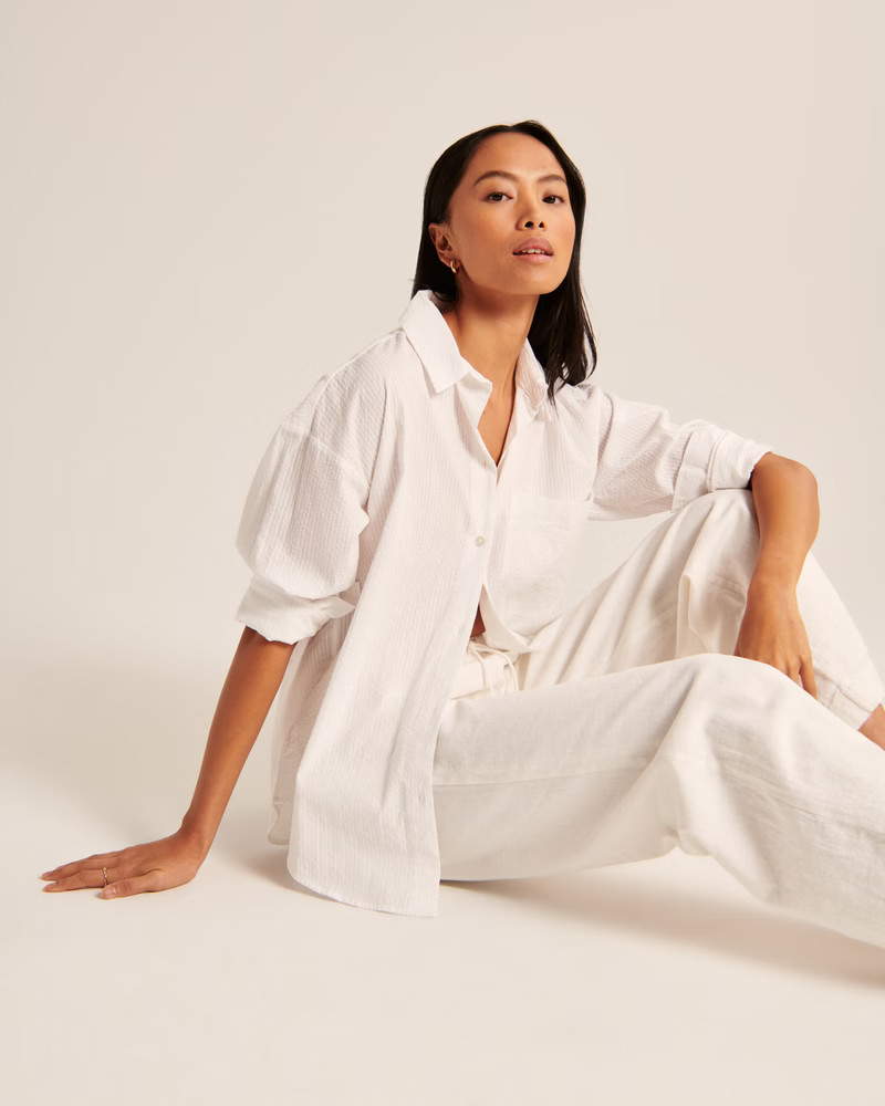 Oversized Linear Textured Shirt | Abercrombie & Fitch (US)