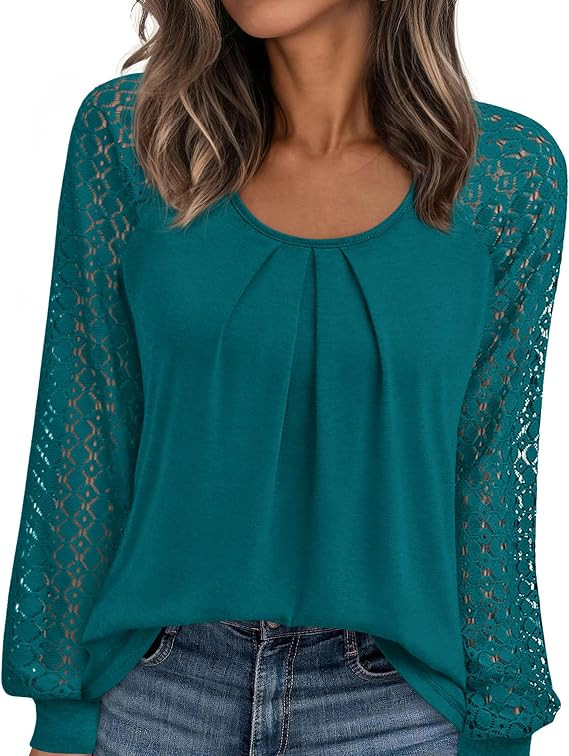 PRETTYGARDEN Womens Long Sleeve Shirts Lace Tops 2026 Spring Fashion Outfits Dressy Casual Blouse... | Amazon (US)