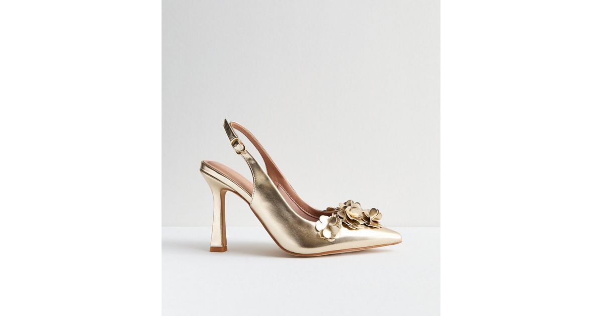 Gold Metallic Slingback Stiletto Heel Court Shoes | New Look | New Look (UK)