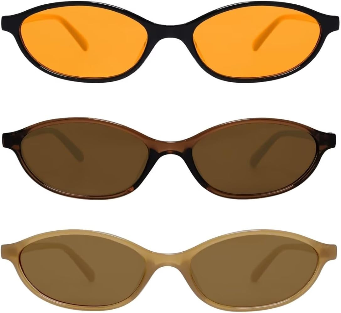 Retro Oval Sunglasses for Women Chic Cat Eye 90s Sunnies Lightweight Narrow Shades Trendy UV prot... | Amazon (US)