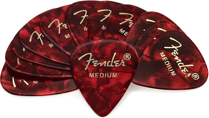 Fender Premium Celluloid Guitar Picks 351 Shape, Guitar Accessories, Red Moto, Medium, 12-Pack | Amazon (US)