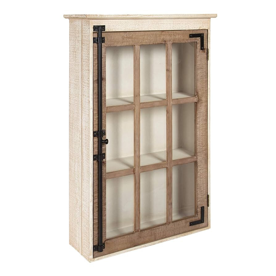 Kate and Laurel Hutchins Decorative Farmhouse Wood Wall Storage Cabinet with Window Pane Glass Do... | Amazon (US)