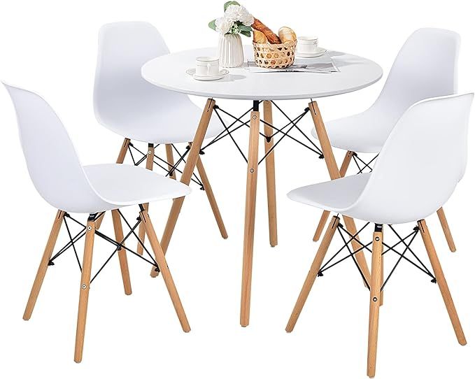 Giantex 5-Piece Dining Table Set, Modern Round Dining Table & 4 DSW Chairs W/Solid Wood Legs, Din... | Amazon (US)