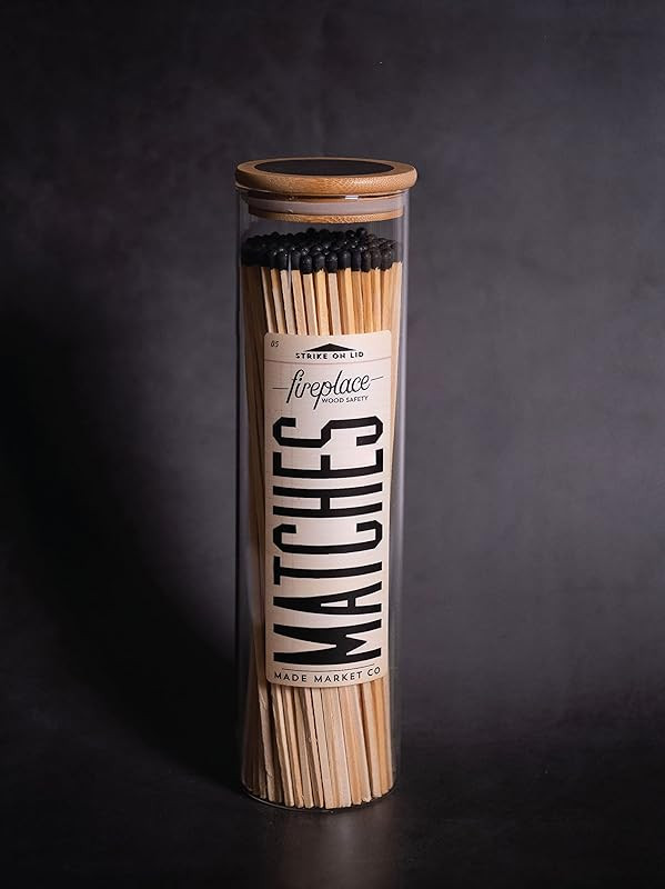 Made Market Co. Fireplace Matches in Glass Vessel | Approx. 120 Long Wood Colored Tip Safety Matc... | Amazon (US)
