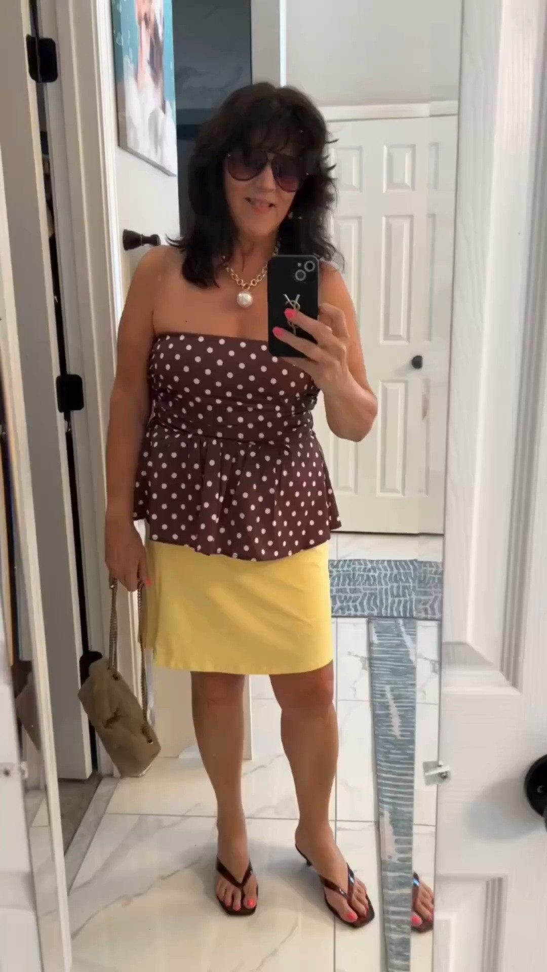 Cute cute summer look!! This brown polka dot top with the yellow skirt is so fun, classy, and just gives happy summer vibes ✨ Always be confident 💛
#over50fashion #styleover50 #agelessfashion #midlifestyle #outfitideas summerstyle

#LTKgrwm #LTKootd #LTKMidsize