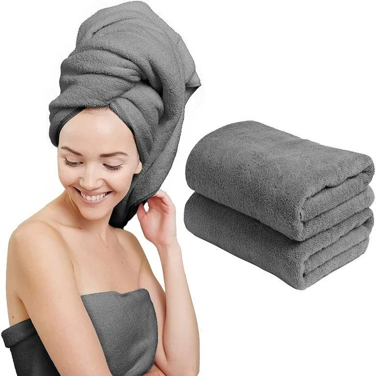 Scala Microfiber Hair Towel Wrap, Anti Fizz, Super Absorbent and Quick Dry for Women, 24'' X 48",... | Walmart (US)