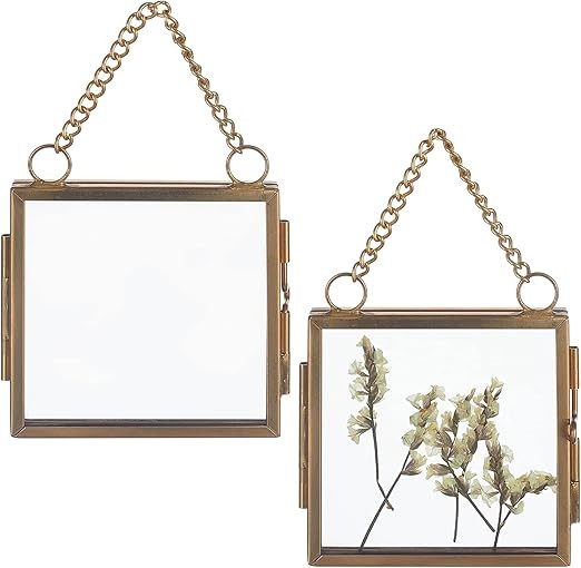 OLYCRAFT 2pcs Wall Hanging Mini Photo Frames 2.4x2.4inch Double Glass Picture Frame with Chain Fo... | Amazon (US)