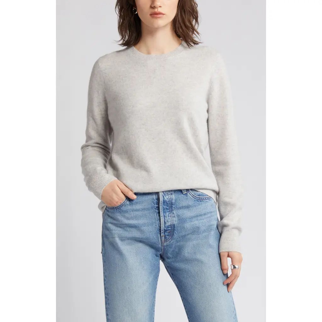 Nordstrom Crewneck Cashmere Sweater in Grey Light Heather at Nordstrom, Size Large | Nordstrom