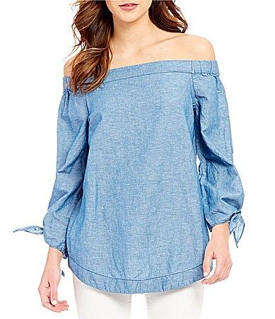 Free People Show Some Shoulder Off-the-Shoulder Chambray Tunic | Dillards Inc.