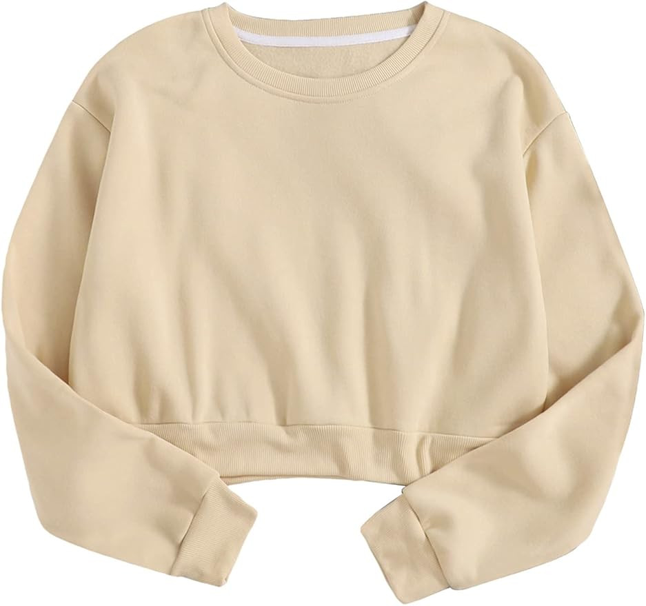 Verdusa Women's Basic Long Sleeve Crew Neck Crop Pullover Top Sweatshirt | Amazon (US)