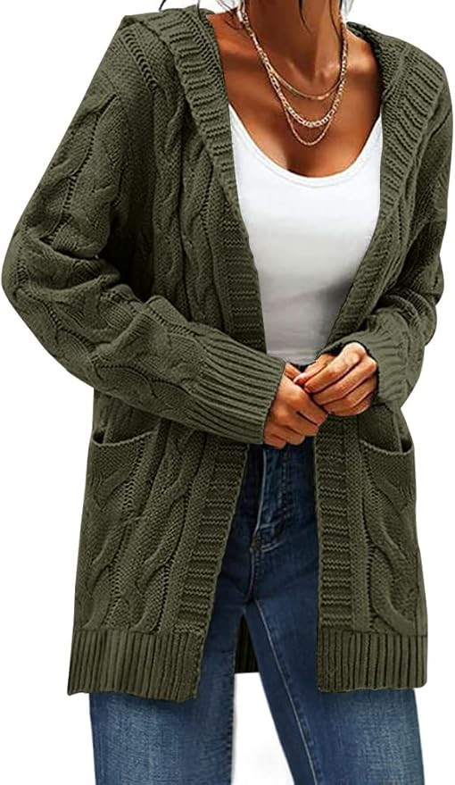 GeGekoko Women Open Front Cardigan Sweaters Hooded Long Sleeve Oversized Chunky Cable Knit Coat C... | Amazon (US)