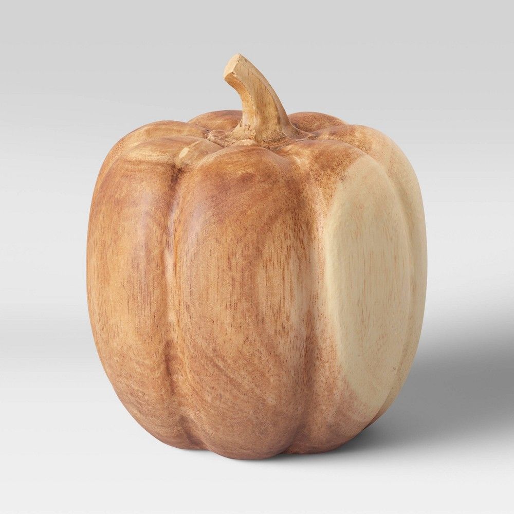 6"" x 5.7"" Decorative Wood Pumpkin Sculpture Natural - Threshold | Target