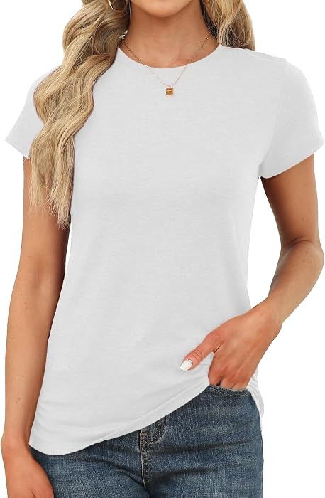 Memorose Women's Short Sleeve T-Shirts Crew Neck Summer Stretchy Basic Tee | Amazon (US)