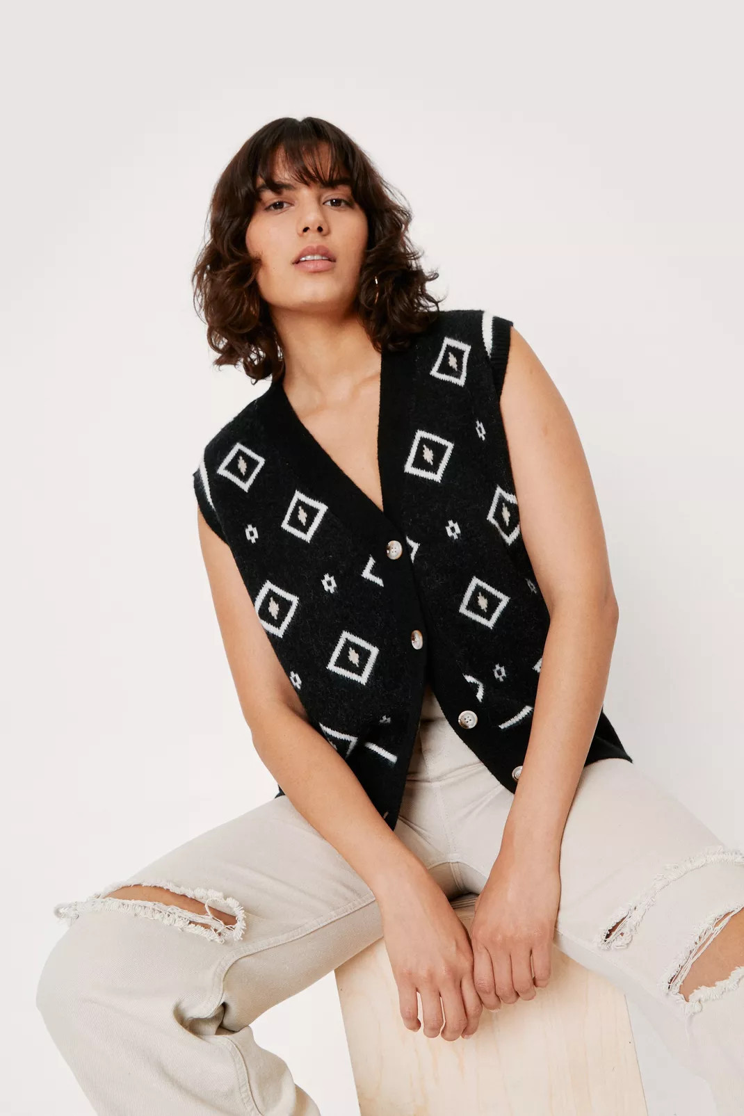 Vintage Pattern Knit Sleeveless Sweater Vest | Nasty Gal (US)