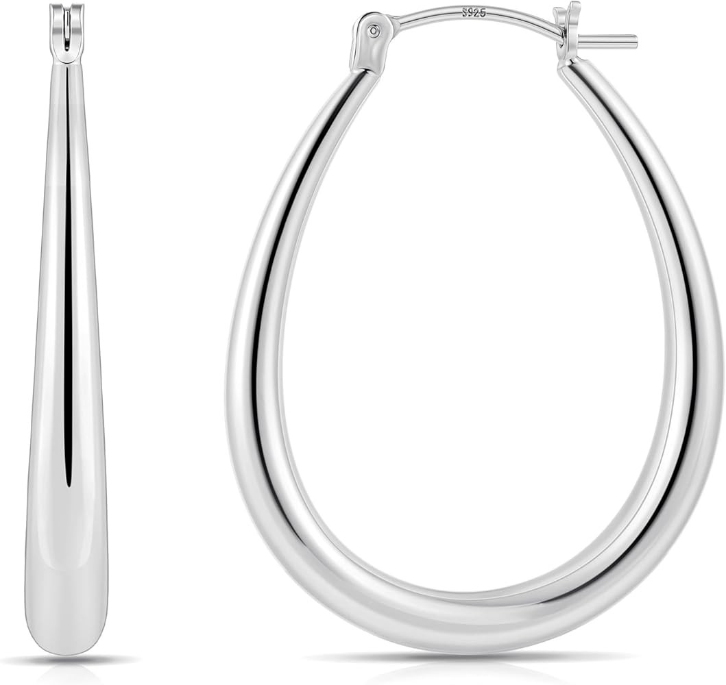Gacimy Chunky Hoop Earrings for Women, 14K Gold Plated Oval Hoop Earrings with 925 Sterling Silve... | Amazon (US)