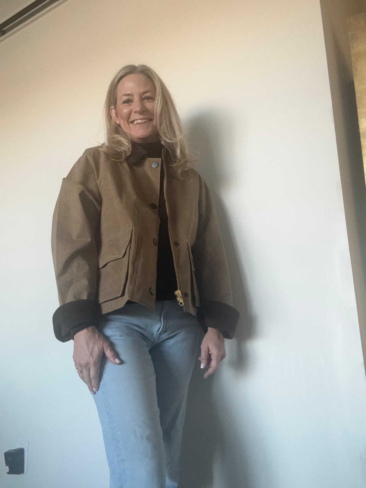 Alex Mill cropped chiltern jacket in waxed cotton. I chose the brown but it comes in a bright red, as well.