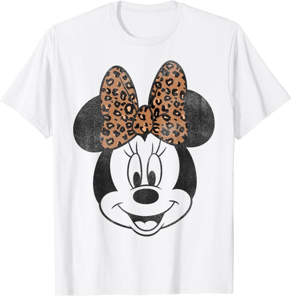 Disney Minnie Mouse Vintage Leopard Print Bow Portrait Short Sleeve T-Shirt | Amazon (US)