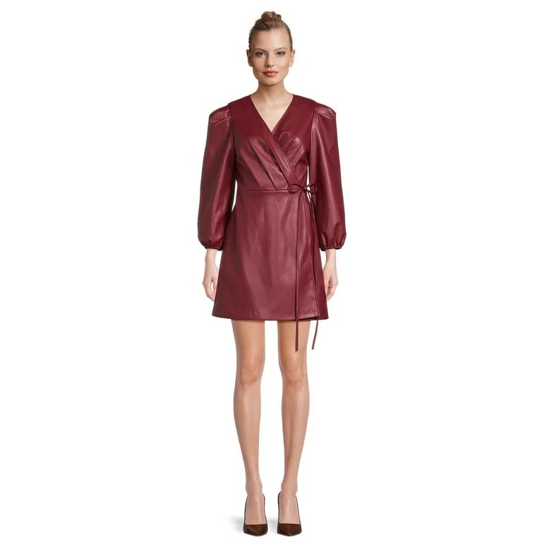 BCBG Paris Women's Faux-Leather Wrap Mini Dress | Walmart (US)