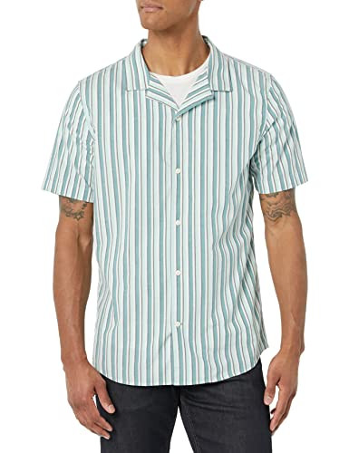 Amazon Essentials Men's Vacation Cotton Resort Shirt, Slim-Fit Short Sleeve, Multicolor Stripe, X-Large | Amazon (US)