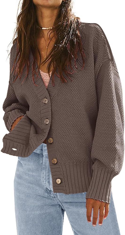 Cardigan for Women 2023 Fall Trendy Open Front Knit Button Cardigan Sweaters Loose Outerwear Coat... | Amazon (US)