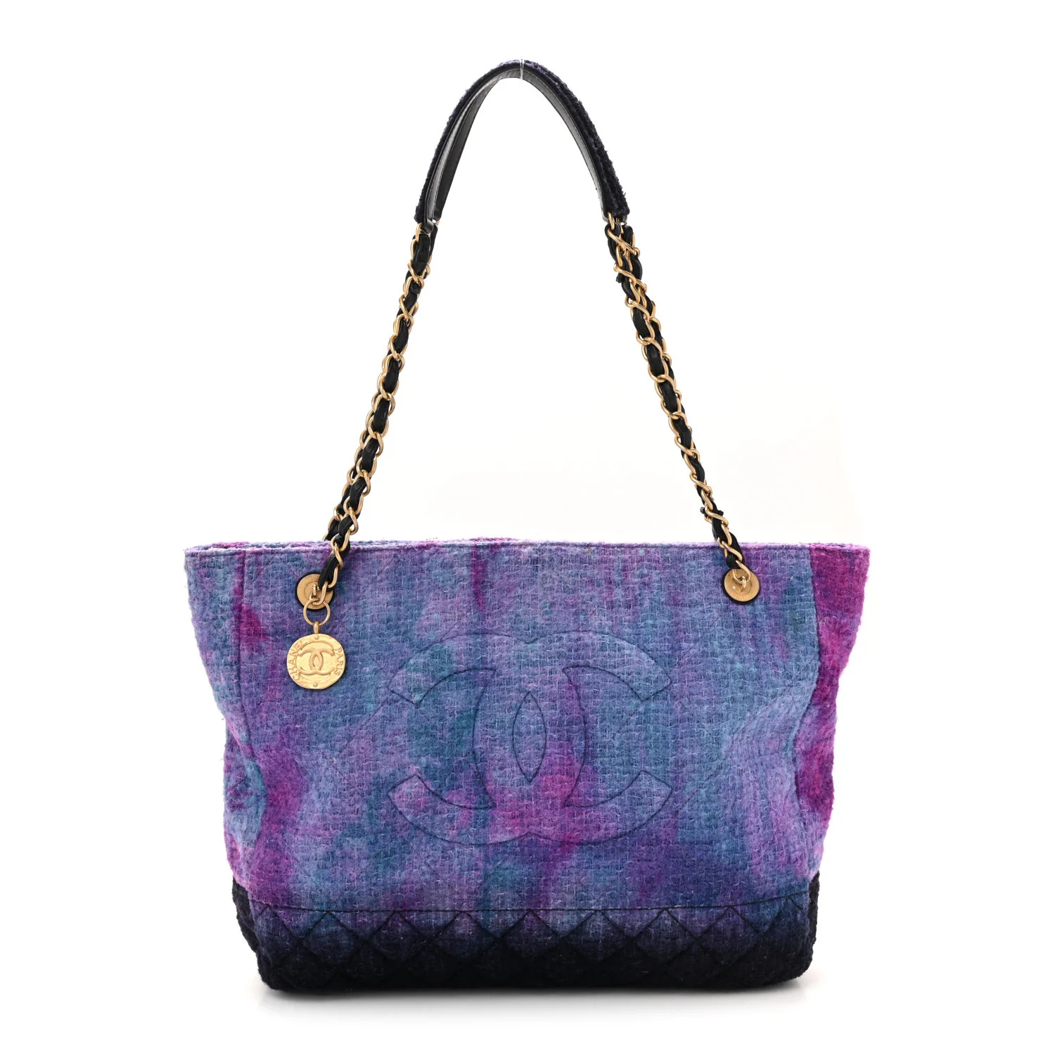Wool Tweed CC Tote Purple Black Blue | FASHIONPHILE (US)