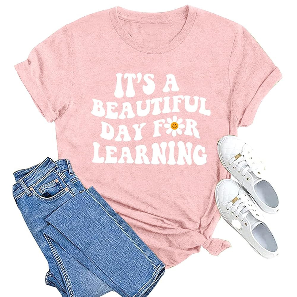 MAIHUN Women Teacher Life Shirt Teacher Gift Short Sleeve Shirts It s a Beautiful Day for Learnin... | Amazon (US)