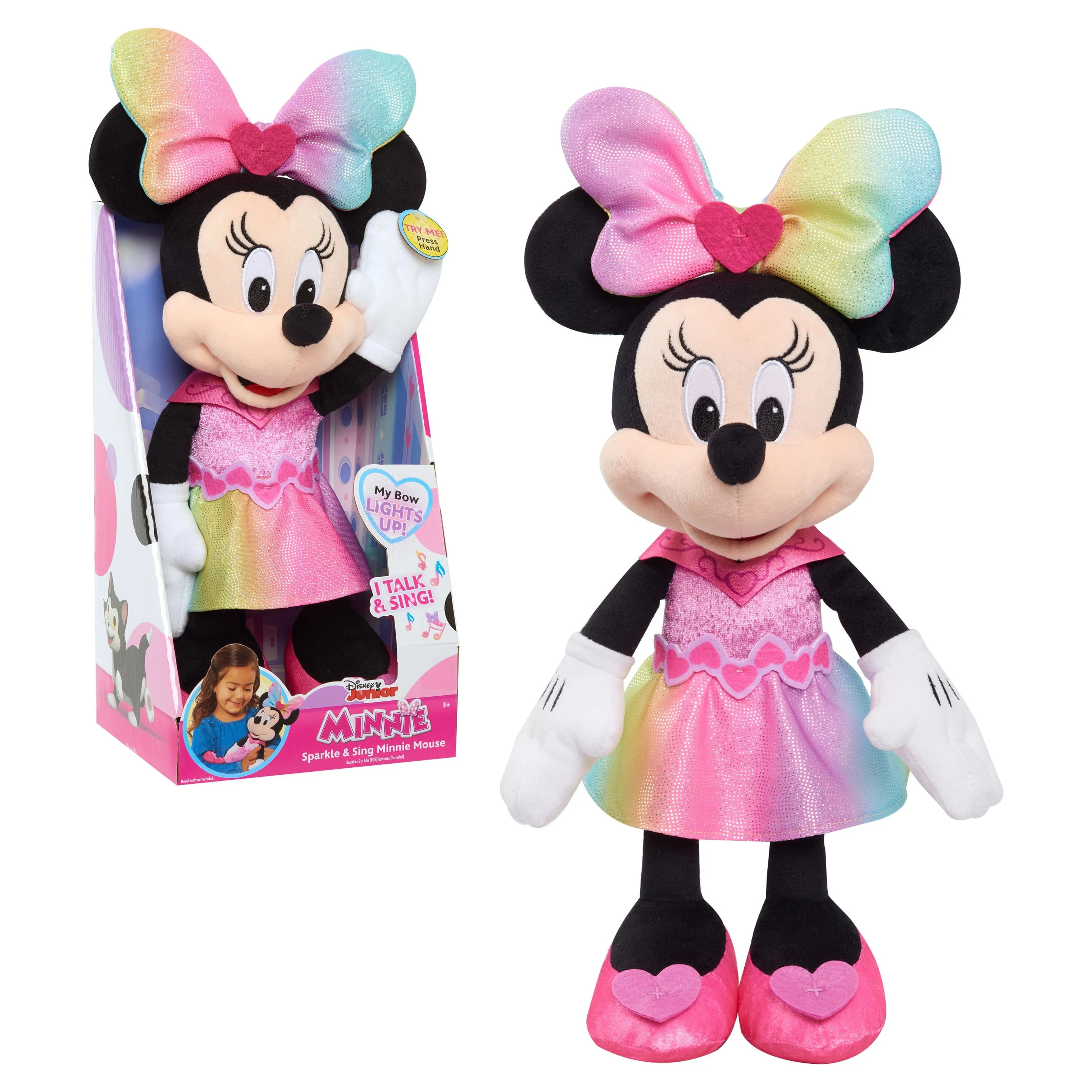 Disney Junior Minnie Mouse Sparkle and Sing Minnie Mouse, 13 Inch Feature Plush with Lights and S... | Walmart (US)