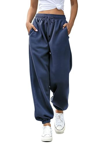 Womens Joggers with Pockets Cinch Bottom Cool Sweatpants Pockets High Waist Sporty Gym Athletic Fit Lightweight Womans Joggers Pants Lounge Trousers Cyan XL | Amazon (US)
