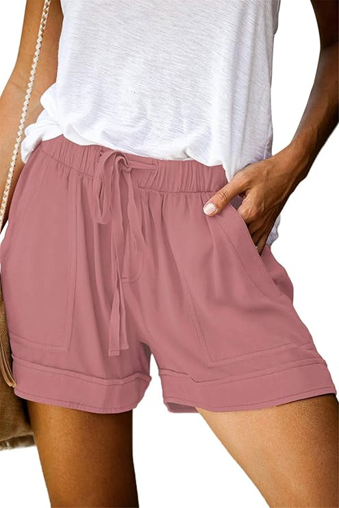 ONLYSHE Womens Casual Drawstring Shorts Summer Elastic Waist Shorts Pocketed Pants | Amazon (US)