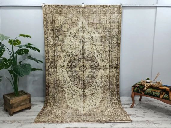 turkish rug, floral rug, bordered rug, vintage area rug, handknotted rug, rug for diningroom, woo... | Etsy (US)