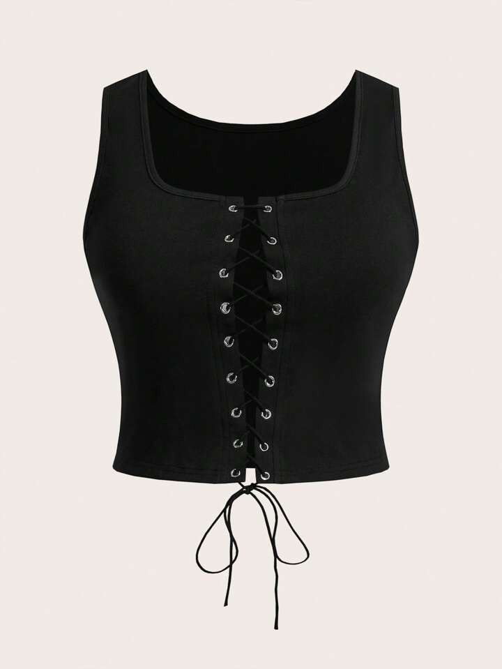 SHEIN BAE Plus Lace Up Front Tank Top | SHEIN