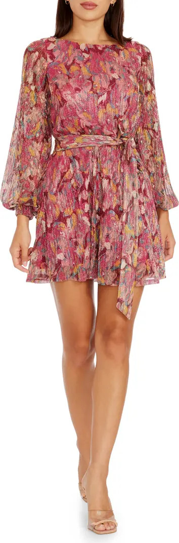 Kirsi Long Sleeve Metallic Floral Minidress | Nordstrom
