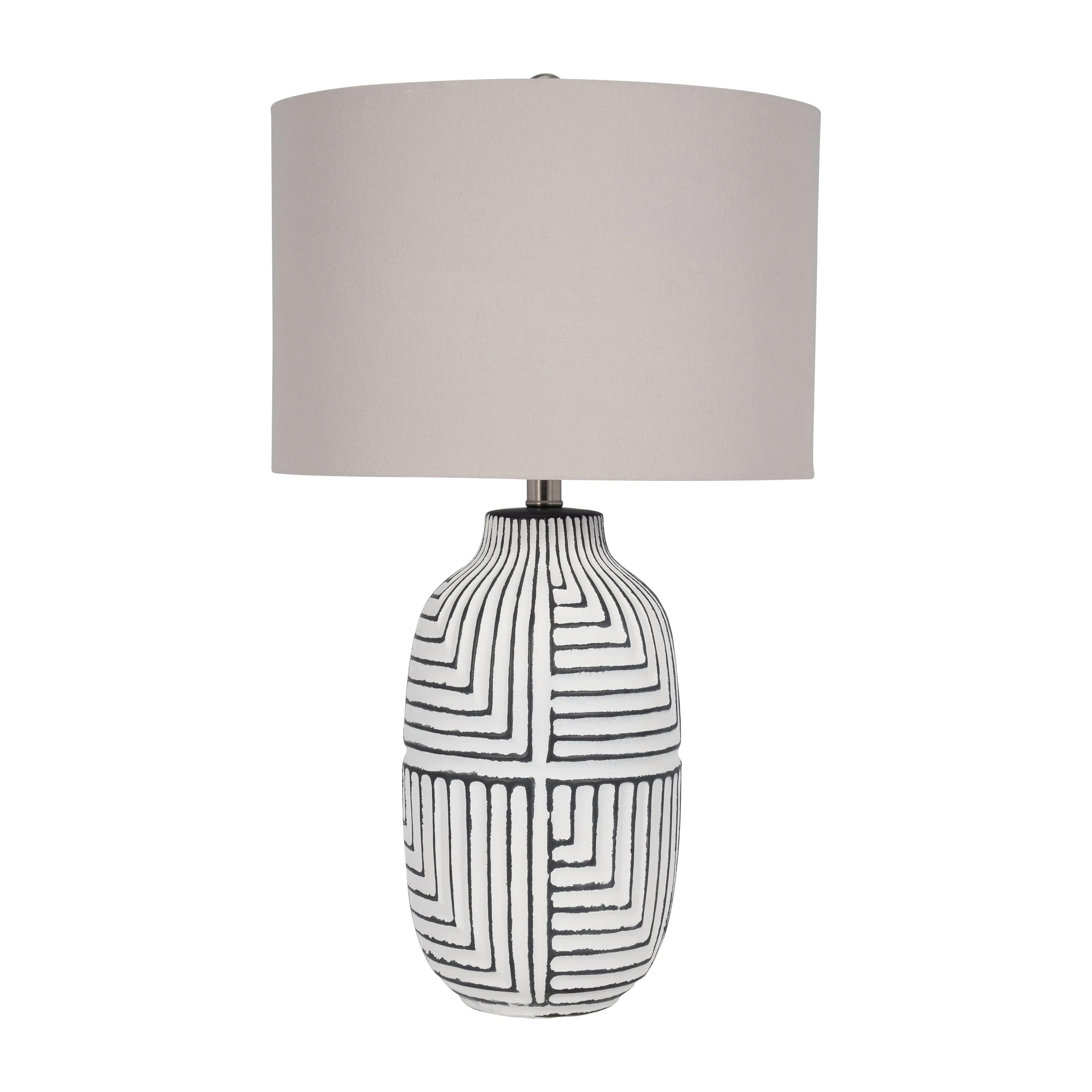 26" White Ceramic Tribal Textured Table Lamp With Linen Shade | Wayfair North America
