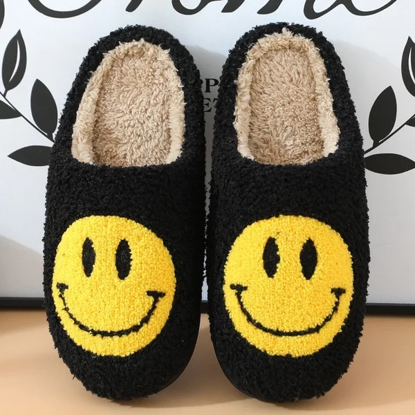 Smiley Face Slippers for Women Men Anti-Slip Soft Plush Comfy Indoor Slippers Couple Style Home S... | Walmart (US)